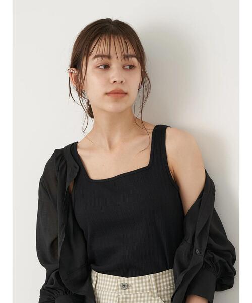 earth music&ecology（アースミュージックアンドエコロジー）の「ランダムリブスクエアタンクトップ ＊（タンクトップ・レディース・モカ/ブラック/ライトベージュ/アイボリー・M/S）」の15枚目の写真