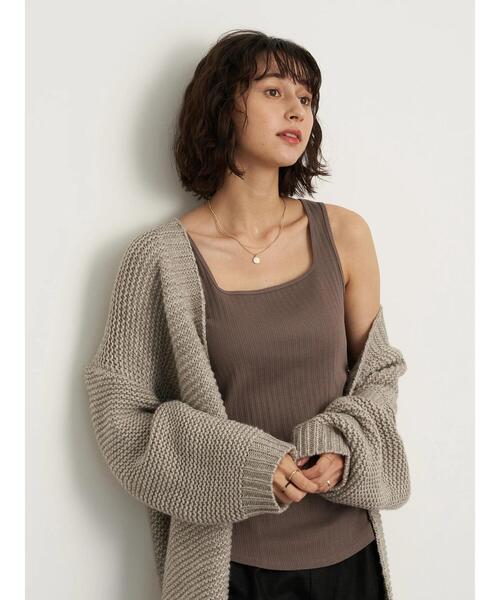 earth music&ecology（アースミュージックアンドエコロジー）の「ランダムリブスクエアタンクトップ ＊（タンクトップ・レディース・モカ/ブラック/ライトベージュ/アイボリー・M/S）」の7枚目の写真