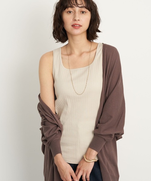 earth music&ecology（アースミュージックアンドエコロジー）の「ランダムリブスクエアタンクトップ ＊（タンクトップ・レディース・モカ/ブラック/ライトベージュ/アイボリー・M/S）」の4枚目の写真