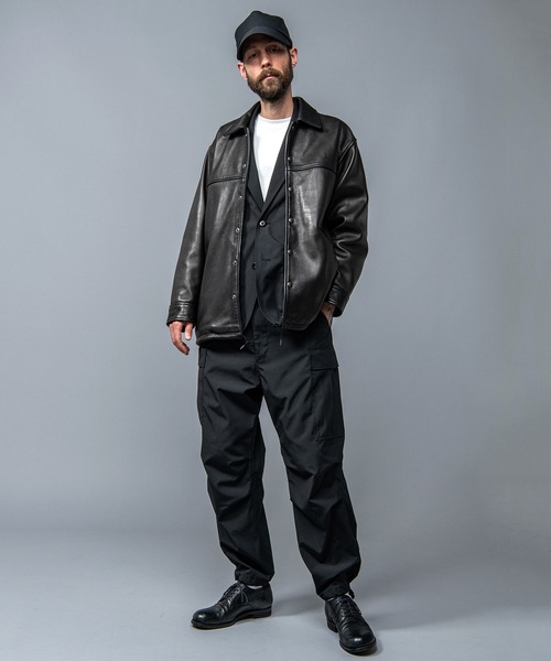MR.OLIVE(ミスターオリーブ)の「MR.OLIVE ミスターオリーブ / HAIR SHEEP SOFT LEATHER / RELAX COACH JACKET ヘアシープ ソフトレザー / リラックス ビッグシルエットコーチジャケット レザーブルゾン / M-023133(ライダースジャケット・メンズ・ブラック・SMALL/MEDIUM/LARGE)」の9枚目の写真