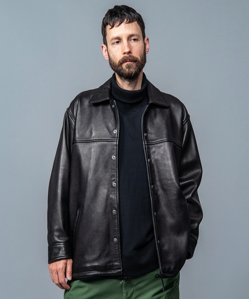 MR.OLIVE(ミスターオリーブ)の「MR.OLIVE ミスターオリーブ / HAIR SHEEP SOFT LEATHER / RELAX COACH JACKET ヘアシープ ソフトレザー / リラックス ビッグシルエットコーチジャケット レザーブルゾン / M-023133(ライダースジャケット・メンズ・ブラック・SMALL/MEDIUM/LARGE)」の6枚目の写真