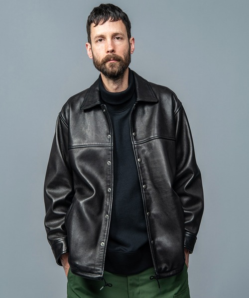 MR.OLIVE(ミスターオリーブ)の「MR.OLIVE ミスターオリーブ / HAIR SHEEP SOFT LEATHER / RELAX COACH JACKET ヘアシープ ソフトレザー / リラックス ビッグシルエットコーチジャケット レザーブルゾン / M-023133(ライダースジャケット・メンズ・ブラック・SMALL/MEDIUM/LARGE)」の10枚目の写真