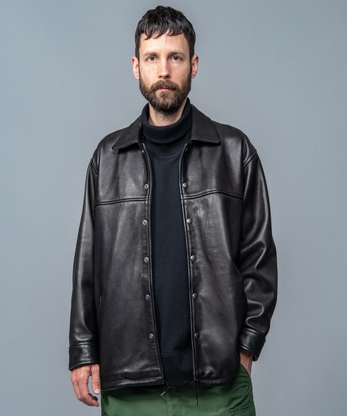 MR.OLIVE(ミスターオリーブ)の「MR.OLIVE ミスターオリーブ / HAIR SHEEP SOFT LEATHER / RELAX COACH JACKET ヘアシープ ソフトレザー / リラックス ビッグシルエットコーチジャケット レザーブルゾン / M-023133(ライダースジャケット・メンズ・ブラック・SMALL/MEDIUM/LARGE)」の7枚目の写真