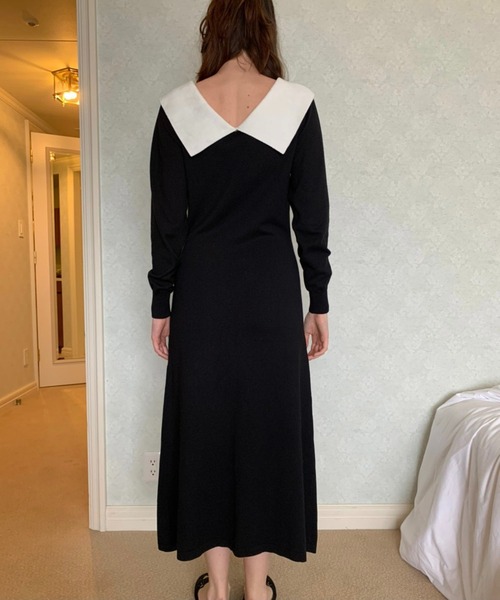 epine（エピヌ）の「collar design Vneck knit onepiece