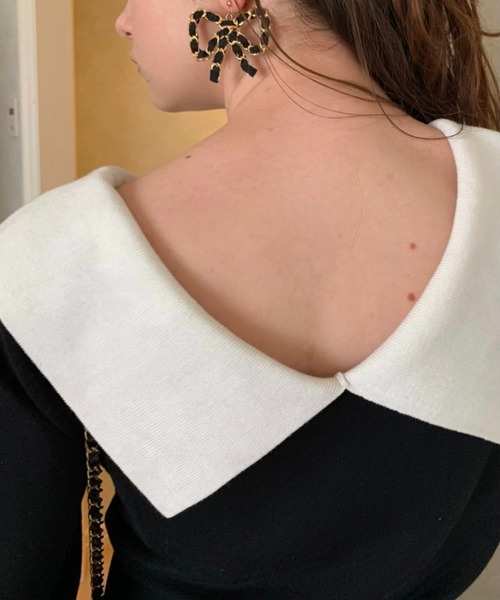 epine(エピヌ)の「collar design Vneck knit onepiece(ワンピース・レディース・ブラック/ベージュ・FREE/M-L)」の11枚目の写真