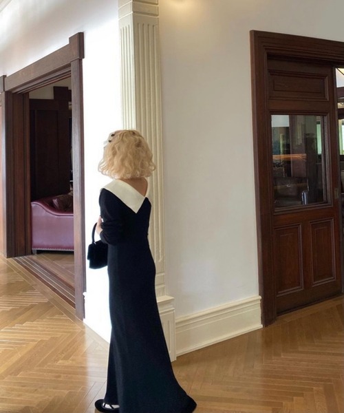 epine(エピヌ)の「collar design Vneck knit onepiece(ワンピース・レディース・ブラック/ベージュ・FREE/M-L)」の15枚目の写真