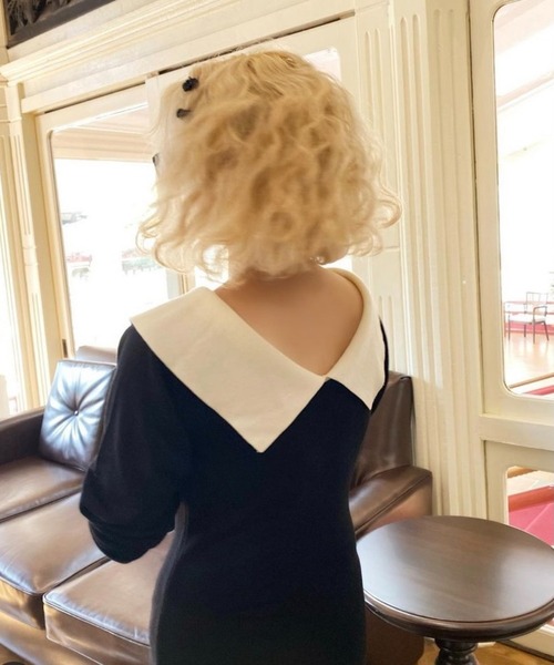 epine(エピヌ)の「collar design Vneck knit onepiece(ワンピース・レディース・ブラック/ベージュ・FREE/M-L)」の17枚目の写真