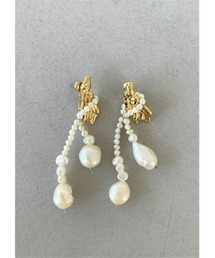 【Na.moda】Gold bumpy long pearl pierce