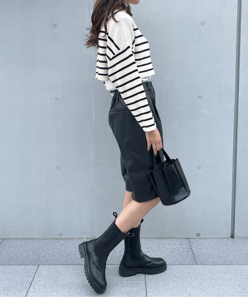 StyleSea（スタイルシー）の「フェイクレザーハーフパンツ（スラックス・レディース・ブラック/ブラウン・FREE）」の5枚目の写真