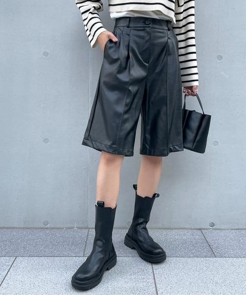 StyleSea（スタイルシー）の「フェイクレザーハーフパンツ（スラックス・レディース・ブラック/ブラウン・FREE）」の9枚目の写真