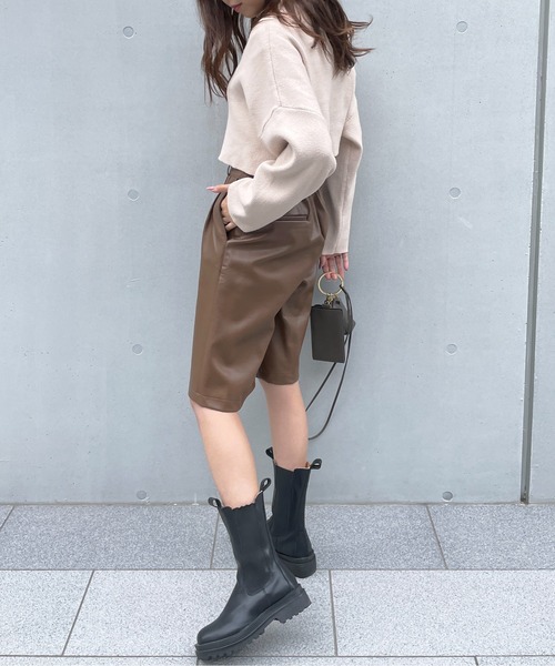 StyleSea（スタイルシー）の「フェイクレザーハーフパンツ（スラックス・レディース・ブラック/ブラウン・FREE）」の10枚目の写真