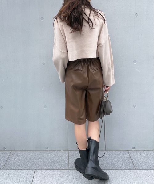 StyleSea（スタイルシー）の「フェイクレザーハーフパンツ（スラックス・レディース・ブラック/ブラウン・FREE）」の7枚目の写真