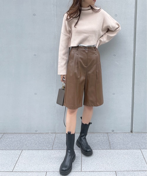 StyleSea（スタイルシー）の「フェイクレザーハーフパンツ（スラックス・レディース・ブラック/ブラウン・FREE）」の3枚目の写真