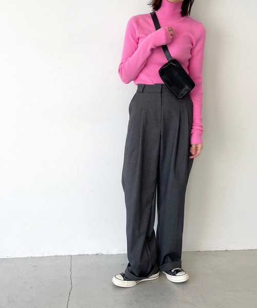 CANAL JEAN（キャナルジーン）の「RED CHOP WORKS(レッドチョップワークス) リブハイネックニット（ニット/セーター・レディース・ブラック/グリーン/パープル/ピンク/ホワイト/ブルー・38）」の6枚目の写真