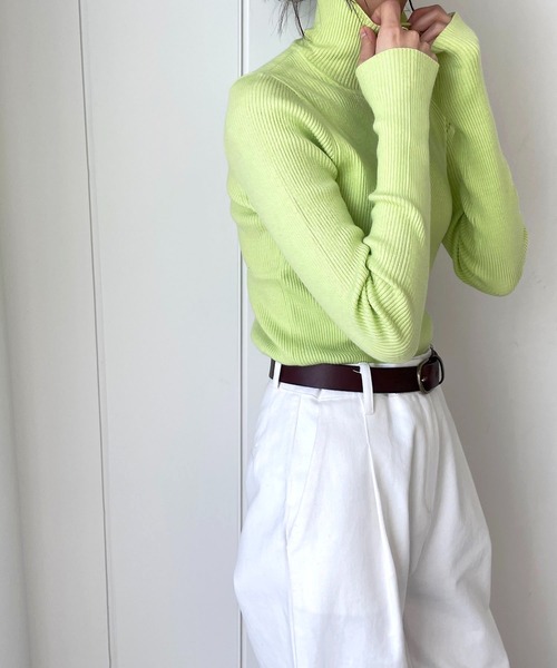 CANAL JEAN（キャナルジーン）の「RED CHOP WORKS(レッドチョップワークス) リブハイネックニット（ニット/セーター・レディース・ブラック/グリーン/パープル/ピンク/ホワイト/ブルー・38）」の3枚目の写真