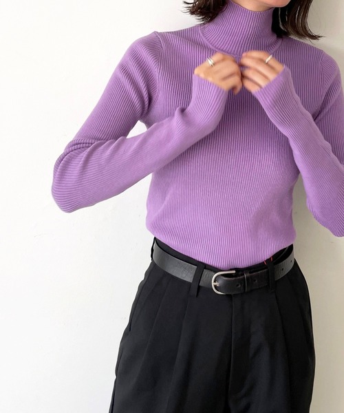 CANAL JEAN（キャナルジーン）の「RED CHOP WORKS(レッドチョップワークス) リブハイネックニット（ニット/セーター・レディース・ブラック/グリーン/パープル/ピンク/ホワイト/ブルー・38）」の20枚目の写真
