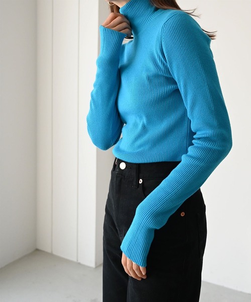 CANAL JEAN（キャナルジーン）の「RED CHOP WORKS(レッドチョップワークス) リブハイネックニット（ニット/セーター・レディース・ブラック/グリーン/パープル/ピンク/ホワイト/ブルー・38）」の11枚目の写真