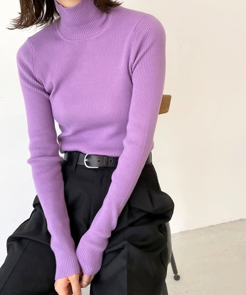 CANAL JEAN（キャナルジーン）の「RED CHOP WORKS(レッドチョップワークス) リブハイネックニット（ニット/セーター・レディース・ブラック/グリーン/パープル/ピンク/ホワイト/ブルー・38）」の14枚目の写真