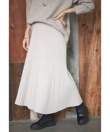 VIS | 【星玲奈さんコラボ】切り替えデザインがポイント！ワイドリブフレアニットスカート【セットアップ対応】(スカート)