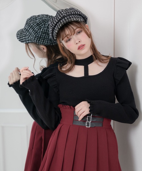 DearMyLove(ディアマイラブ)の「十字架リブチョーカーニットトップス(ニット/セーター・レディース・ブラック/ベビーピンク/ホワイト/パープル・LARGE/MEDIUM/XX-LARGE/X-LARGE)」の3枚目の写真