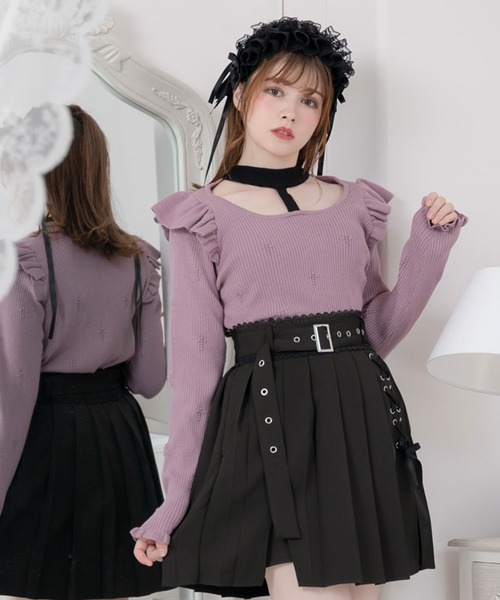 DearMyLove(ディアマイラブ)の「十字架リブチョーカーニットトップス(ニット/セーター・レディース・ブラック/ベビーピンク/ホワイト/パープル・LARGE/MEDIUM/XX-LARGE/X-LARGE)」の5枚目の写真