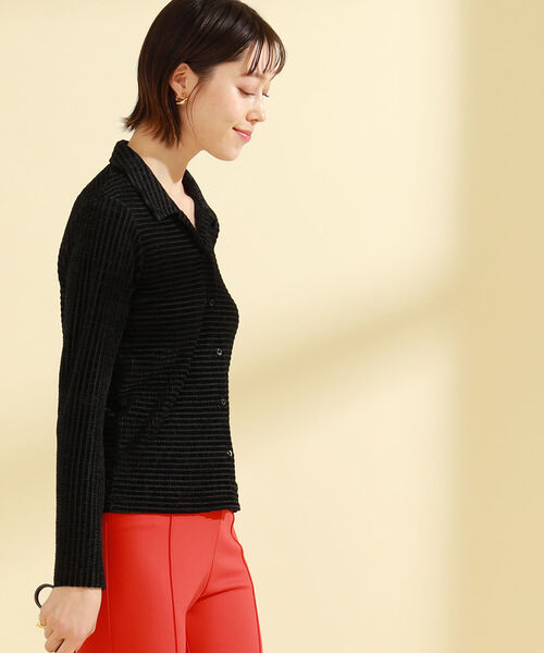 Ray BEAMS（レイビームス）の「Ray BEAMS / ベロア ボーダー シャツ（シャツ/ブラウス・レディース・ブラック/レッド系その他・ONE SIZE）」の4枚目の写真