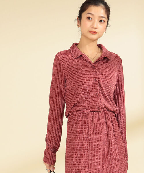 Ray BEAMS（レイビームス）の「Ray BEAMS / ベロア ボーダー シャツ（シャツ/ブラウス・レディース・ブラック/レッド系その他・ONE SIZE）」の6枚目の写真
