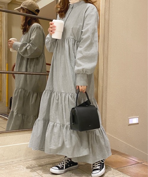 apres jour（アプレジュール）の「ティアードシャツワンピース【ZOZOTOWN限定アイテム】（ワンピース・レディース・グリーン系その他/ベージュ/オフホワイト/ブラック・X-LARGE/MEDIUM/SMALL）」の4枚目の写真