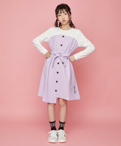 JENNI love（ジェニィラブ）の「前ボタンドッキングワンピ（ワンピース・キッズ・ベージュ/ラベンダー・140cm/160cm/150cm/130cm）」の4枚目の写真