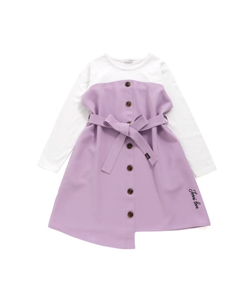 JENNI love（ジェニィラブ）の「前ボタンドッキングワンピ（ワンピース・キッズ・ベージュ/ラベンダー・140cm/160cm/150cm/130cm）」の7枚目の写真