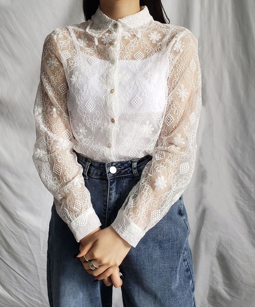 me+em select（ミームセレクト）の「花刺繍チュールレーススカラップ