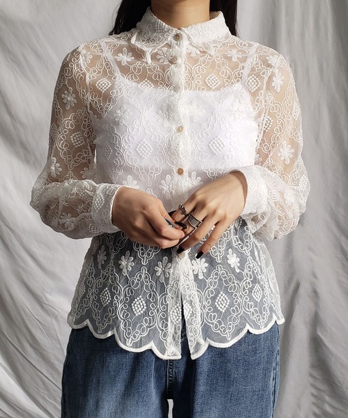 me+em select（ミームセレクト）の「花刺繍チュールレーススカラップ