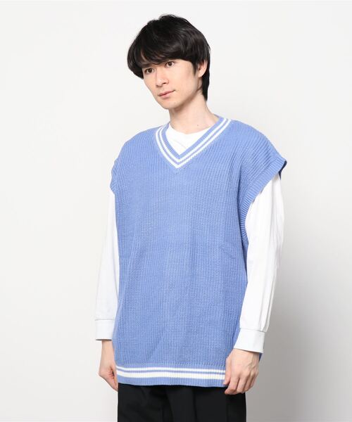 Salong hameu(サロン ハミュー)の「ラインVネックニットベスト メンズ レディース ユニセックス(ベスト・メンズ・ホワイト/ブラック/グリーン/ラベンダー・M/L)」の18枚目の写真