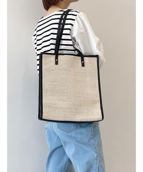 Samansa Mos2 blue（サマンサモスモスブルー）の「合皮パイピングトートバッグ（トートバッグ・レディース・ベージュ/ブラウン/ブルー・ﾌﾘ-）」の2枚目の写真