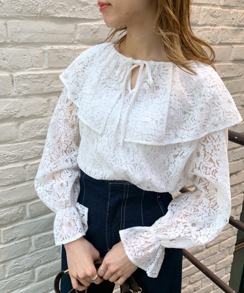 OLIVE des OLIVE（オリーブデオリーブ）の「レースフリルブラウス（シャツ/ブラウス・レディース・ブラック/オフホワイト・FREE）」の2枚目の写真