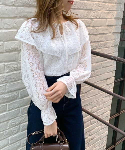 OLIVE des OLIVE（オリーブデオリーブ）の「レースフリルブラウス（シャツ/ブラウス・レディース・ブラック/オフホワイト・FREE）」の6枚目の写真