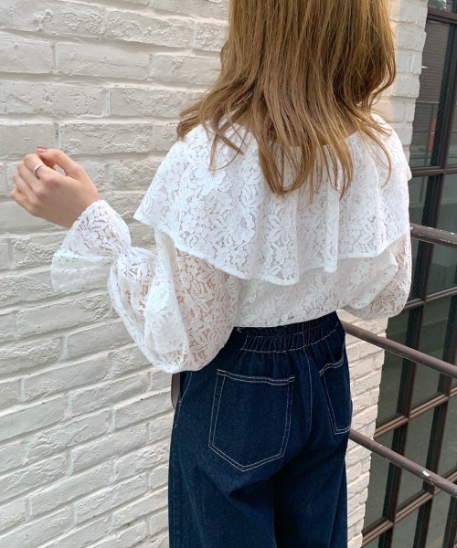 OLIVE des OLIVE（オリーブデオリーブ）の「レースフリルブラウス（シャツ/ブラウス・レディース・ブラック/オフホワイト・FREE）」の7枚目の写真