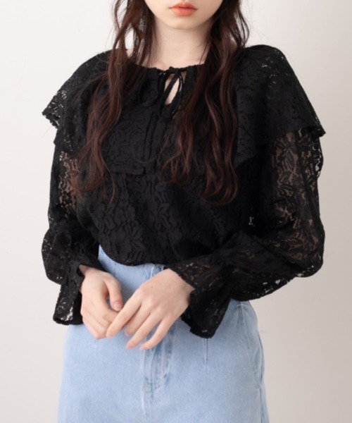 OLIVE des OLIVE（オリーブデオリーブ）の「レースフリルブラウス（シャツ/ブラウス・レディース・ブラック/オフホワイト・FREE）」の12枚目の写真