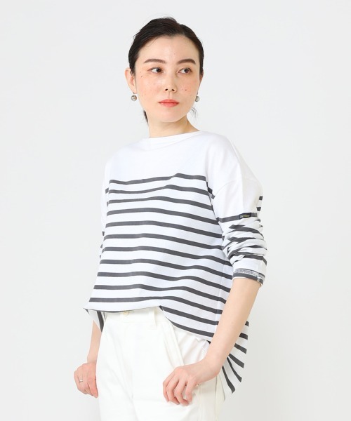 NIMES(ニーム)の「Leminor ボーダー パネル(Tシャツ/カットソー・レディース・ネイビー/ピンク/ブルー/チャコールグレー・FREE)」の2枚目の写真