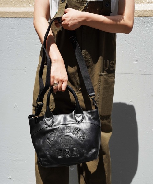 [AVIREX] アーチロゴ ミニトート ショルダーバッグ 牛革 ブラック AVIREX] アーチロゴ ミニトート ショルダーバッグ 牛革 ブラック