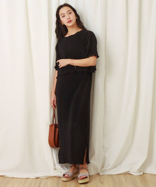 libelle more（リベル モア）の「クリスタルプリーツスムースプルオーバー+キャミワンピース　セット（ワンピース・レディース・ブラック/モカ/ベージュ・M/L）」の6枚目の写真