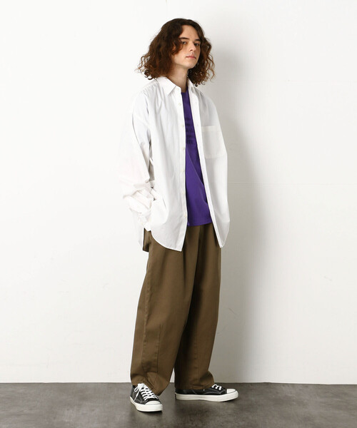Purple&Yellow(パープルアンドイエロー)の「ホワイト&ストライプビッグシャツ(シャツ/ブラウス・メンズ・ストライプ/ホワイト・SMALL/MEDIUM)」の4枚目の写真