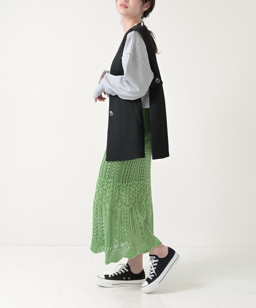 Lull（ルル）の「【Lull / ルル select】かぎ編みニットマーメイドスカート（スカート・レディース・ブラック/ブルー/グリーン/アイボリー・ONESIZE）」の5枚目の写真