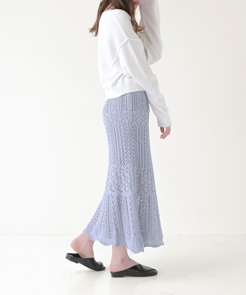 Lull（ルル）の「【Lull / ルル select】かぎ編みニットマーメイドスカート（スカート・レディース・ブラック/ブルー/グリーン/アイボリー・ONESIZE）」の10枚目の写真