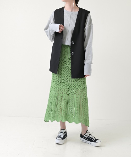Lull（ルル）の「【Lull / ルル select】かぎ編みニットマーメイドスカート（スカート・レディース・ブラック/ブルー/グリーン/アイボリー・ONESIZE）」の13枚目の写真