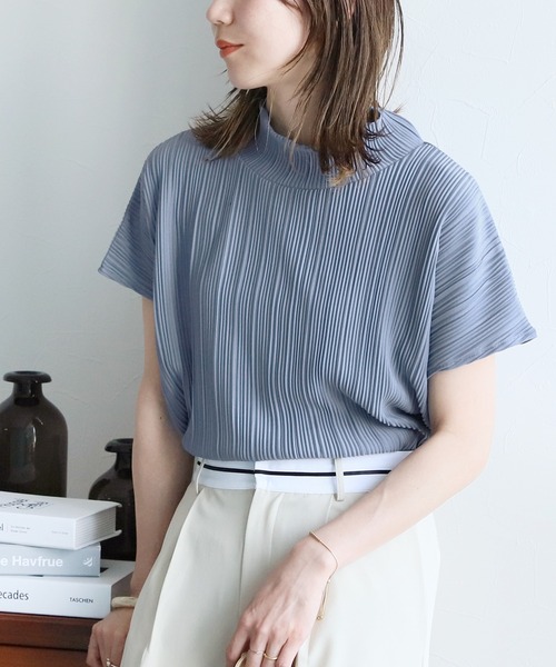 プリーツプリーズ　フレンチスリーブはおり プリーツプリーズのフレンチスリーブシャツブラウス 楽天市場