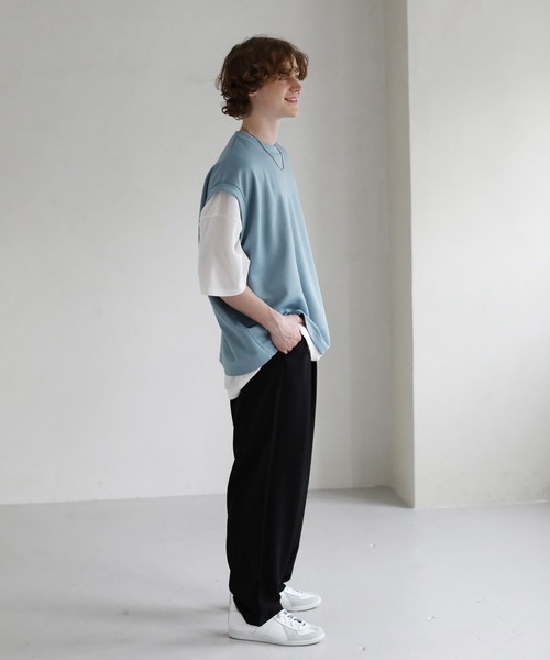 ETELIO（エテリオ）の「ビッグシルエット鹿の子編みベスト（ベスト・メンズ・グレー/ブルー/ブルーグリーン/ワイン・S/M/L）」の15枚目の写真