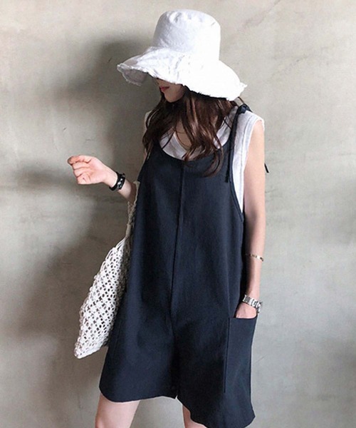 Girly Doll（ガーリードール）の「リボンキャミソールショート丈サロペット（サロペット/オーバーオール・レディース・ブラック/ネイビー/モカ・F）」の12枚目の写真