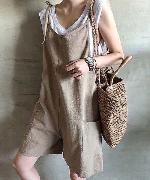 Girly Doll（ガーリードール）の「リボンキャミソールショート丈サロペット（サロペット/オーバーオール・レディース・ブラック/ネイビー/モカ・F）」の5枚目の写真