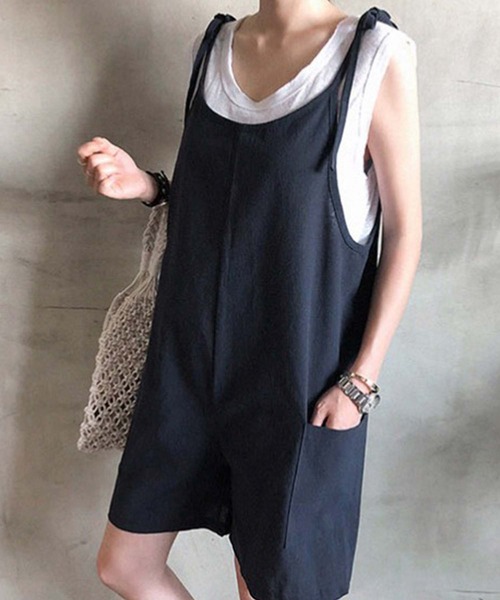 Girly Doll（ガーリードール）の「リボンキャミソールショート丈サロペット（サロペット/オーバーオール・レディース・ブラック/ネイビー/モカ・F）」の15枚目の写真